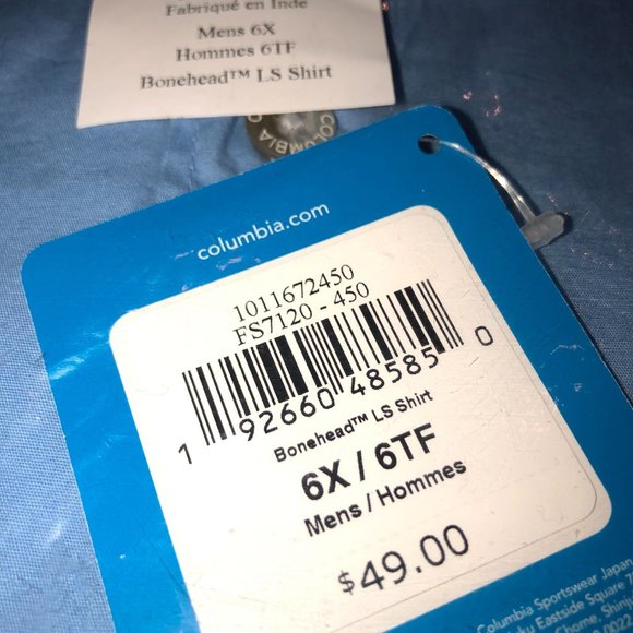 NWT Columbia Men's Bonehead Long Sleeve - 6X - Picture 4 of 4
